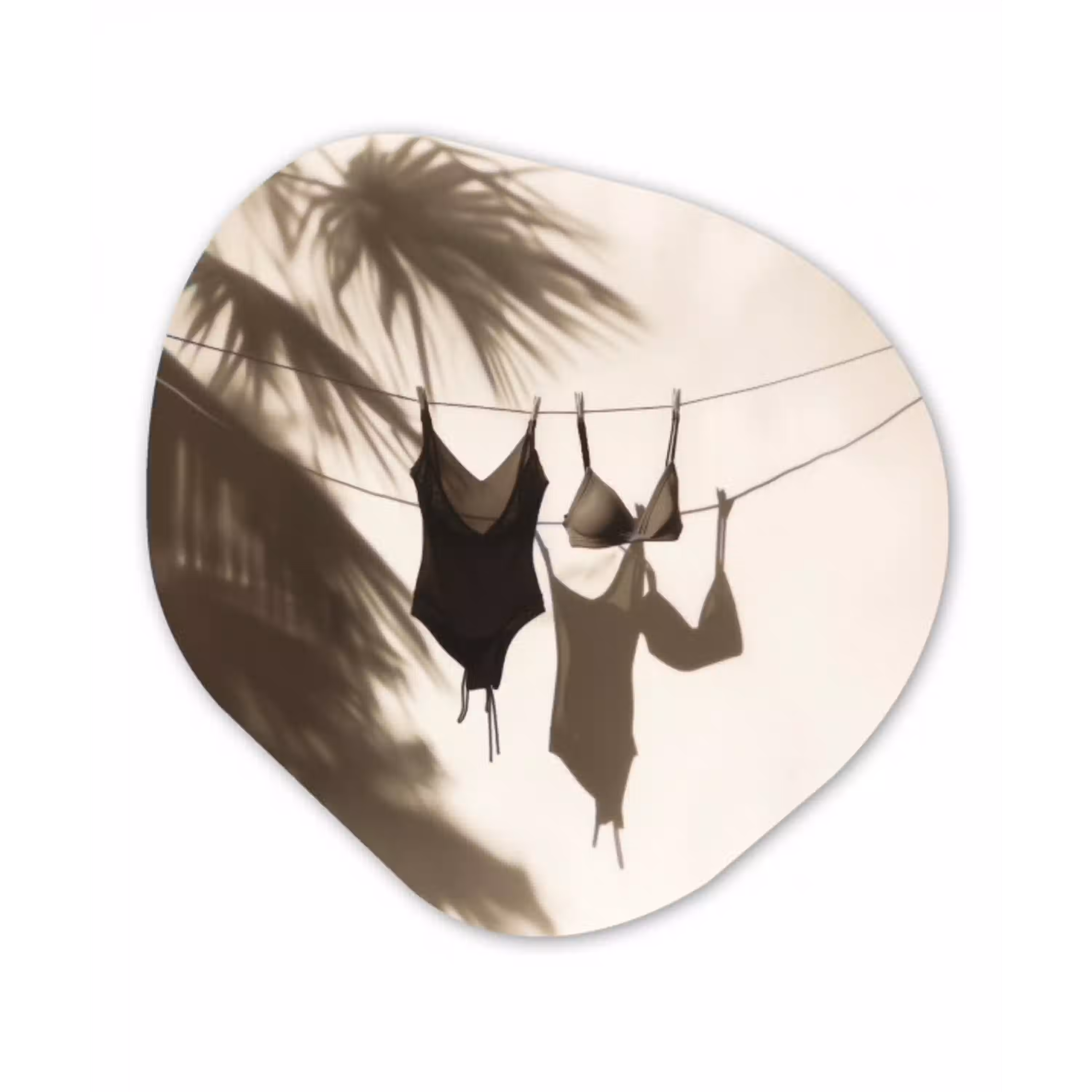 Badkleding - Palmbomen - Schaduw - Tropisch Wandcirkel Organisch Plexiglas middel -3d