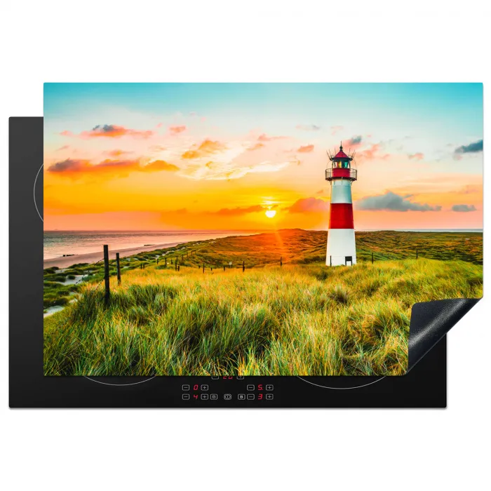 Vuurtoren - Natuur - Zon - Landschap - Gras - Strand - Zee Inductie beschermer vinyl 3mm klein -3d