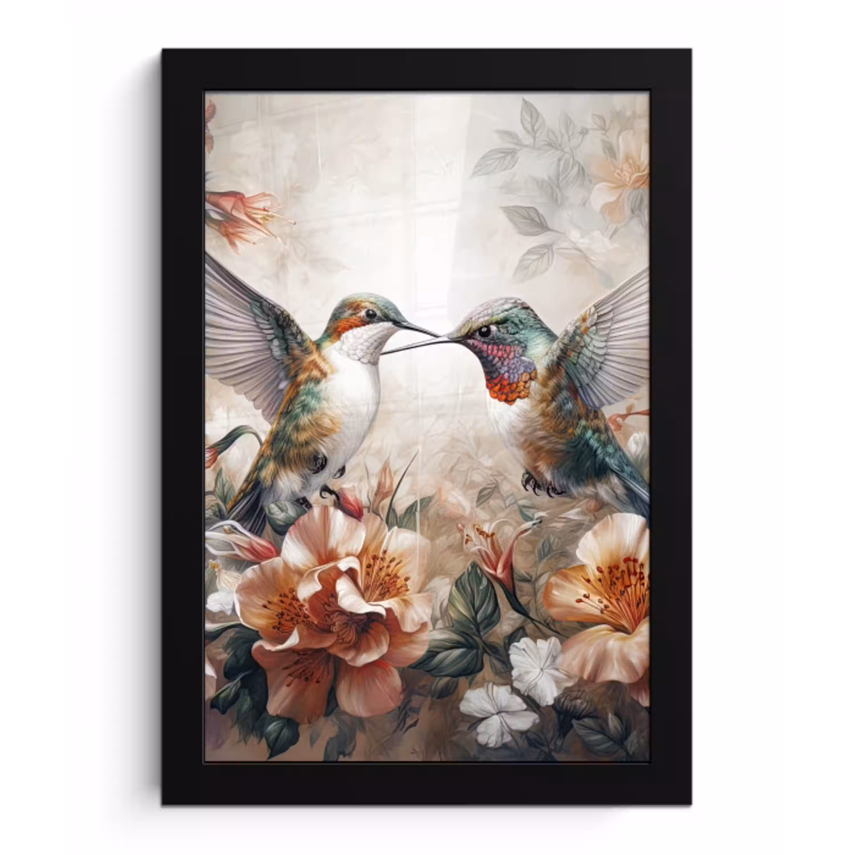 Kolibrie - Vogels - Bloemen - Natuur fotolijst zwart zonder passe partout klein -3d