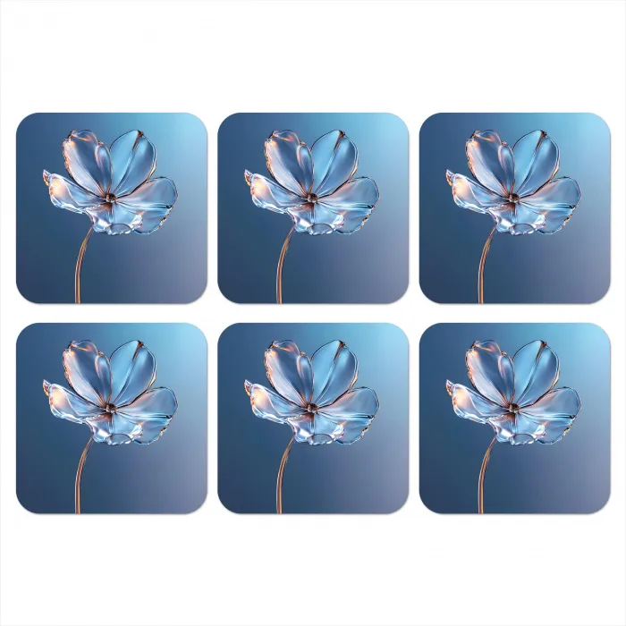Blauw - Bloem - Glazen - Sierlijk onderzetter kurk middel -3d