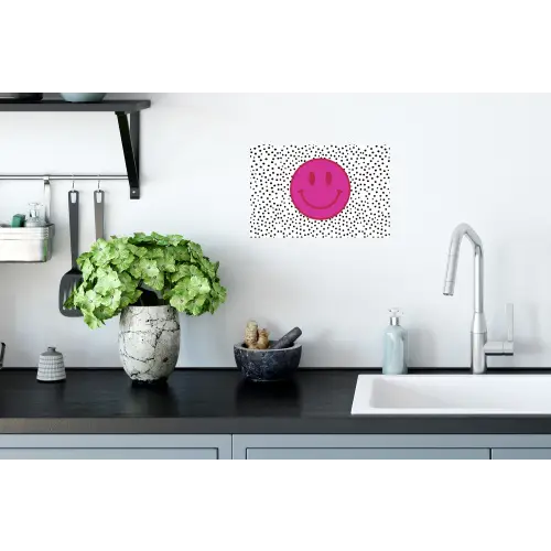 Smiley - Roze - Stippen Muursticker klein -keuken