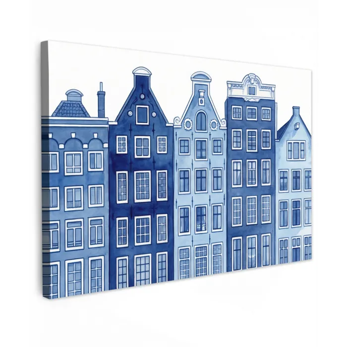 Aquarel - Grachtenpanden - Delfts - Blauw canvas 2cm klein -z3d