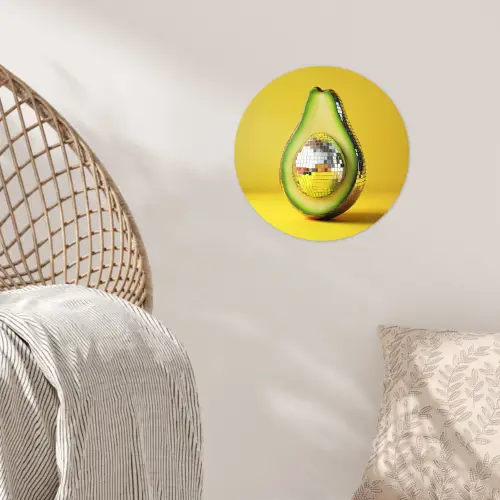 Avocado - Discobal - Geel - Glitter Wandcirkel behangsticker klein -sfeer4