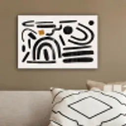 Kunst - Abstract - Zwart - Modern - Beige canvas 2cm klein -sfeer3