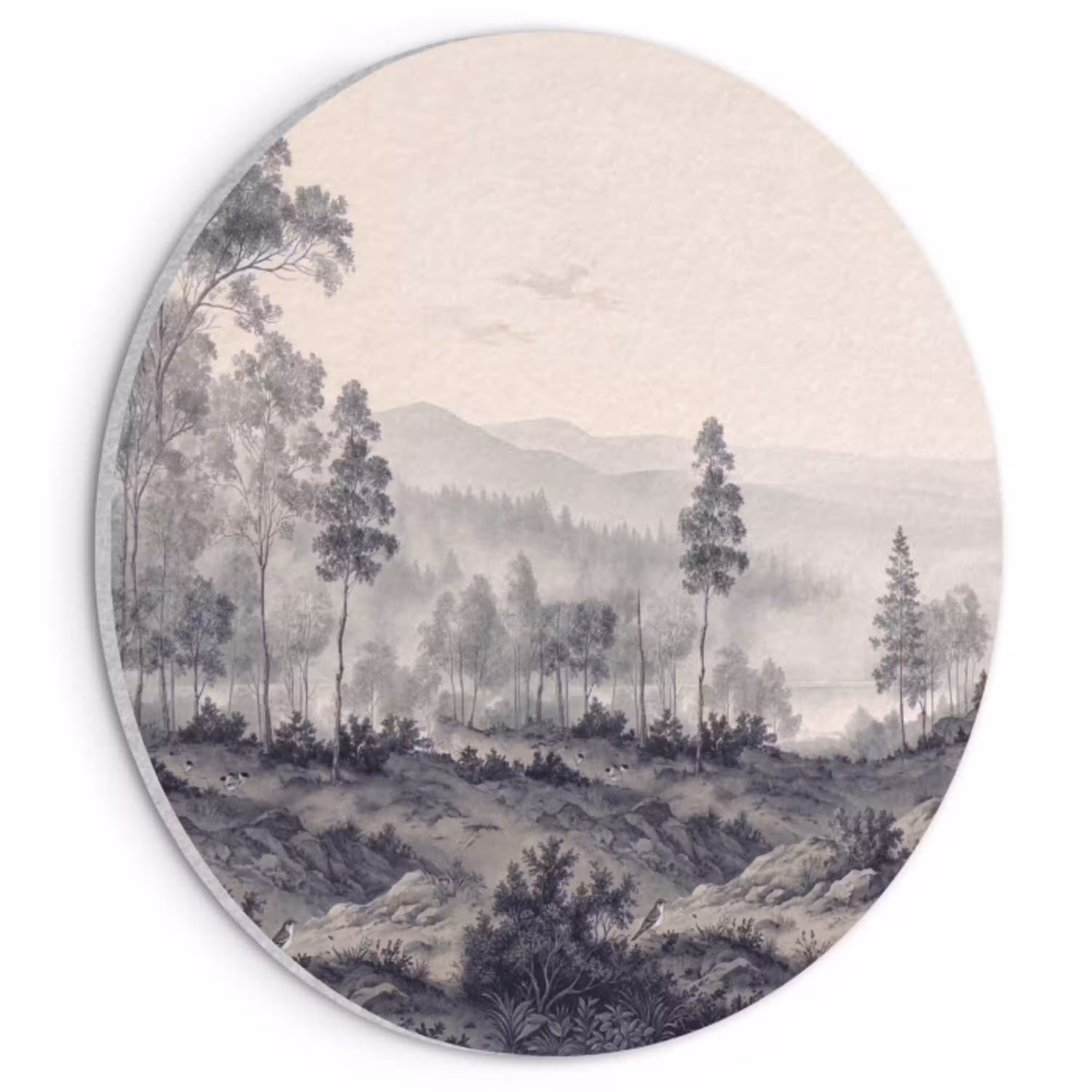 Mistig - Berglandschap - Illustratie Akoestische PET Vilt - Rond klein -3d