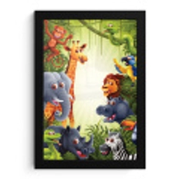 Jungle - Jongens - Meiden - Baby - Olifant - Leeuw - Giraf fotolijst zwart zonder passe partout klein -3d