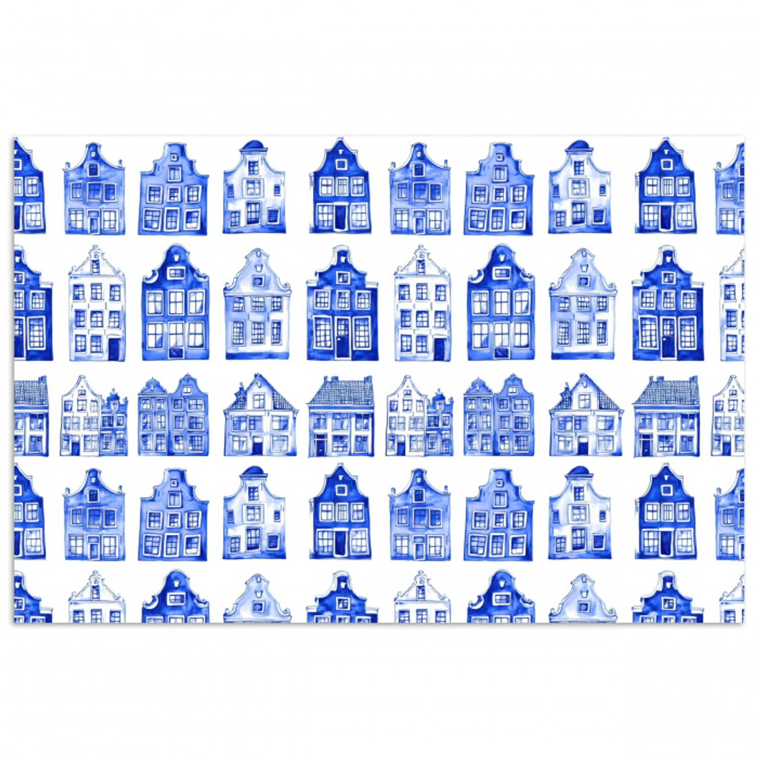 Patroon - Huizen - Blauw poster papier klein 62 -3d