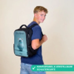 Blauw pluizig monster met hoorns Rugzak - Zwart middel -sfeer9_DE