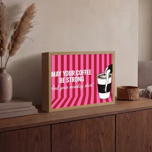 Roze - Strepen - Koffie - Maandag Light Box met batterij (Wandlamp) middel -sfeer2