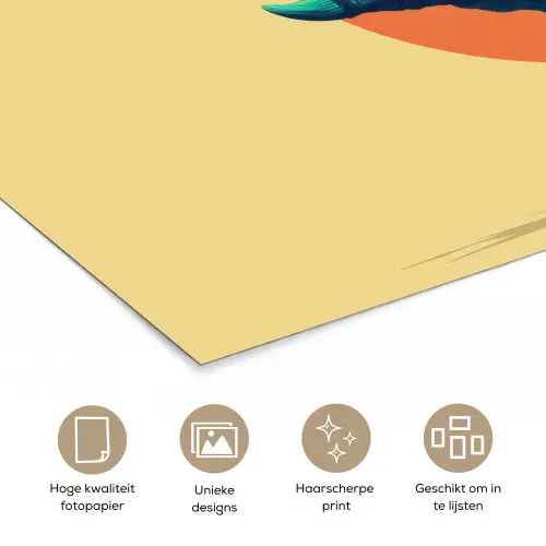 Triceratops - Cirkel - Oranje - Hoorns poster papier klein -closeup_NL