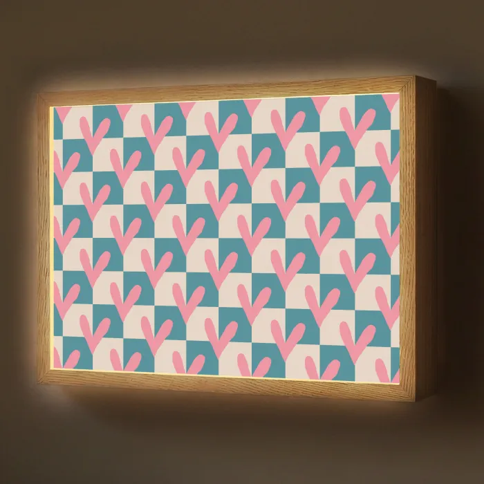 Vlakken - Hartjes - Patroon - Retro Light Box met batterij (Wandlamp) middel 907 -z3d_website