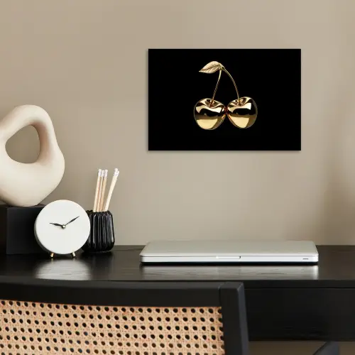 Kersen - Zwart - Goud - Chrome poster papier klein -sfeer1