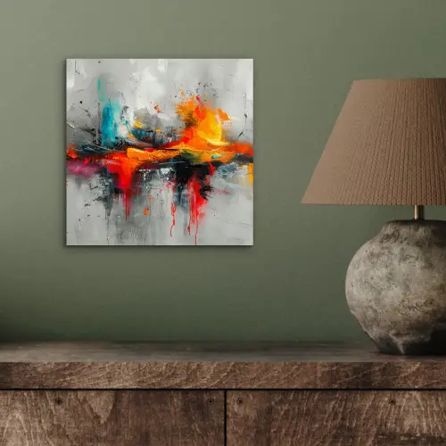 Moderne kunst - Oranje - Grijs - Abstract aluminium wit klein -sfeer2