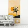 Illustratie - Palmboom - Zon - Heuvels fotobehang vinyl groot -woonkamer