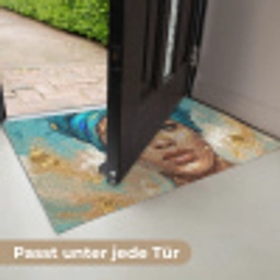 Portret - Vrouw - Schilderij - Blauw - Goud - Expressief Deurmat klein -USP_DE