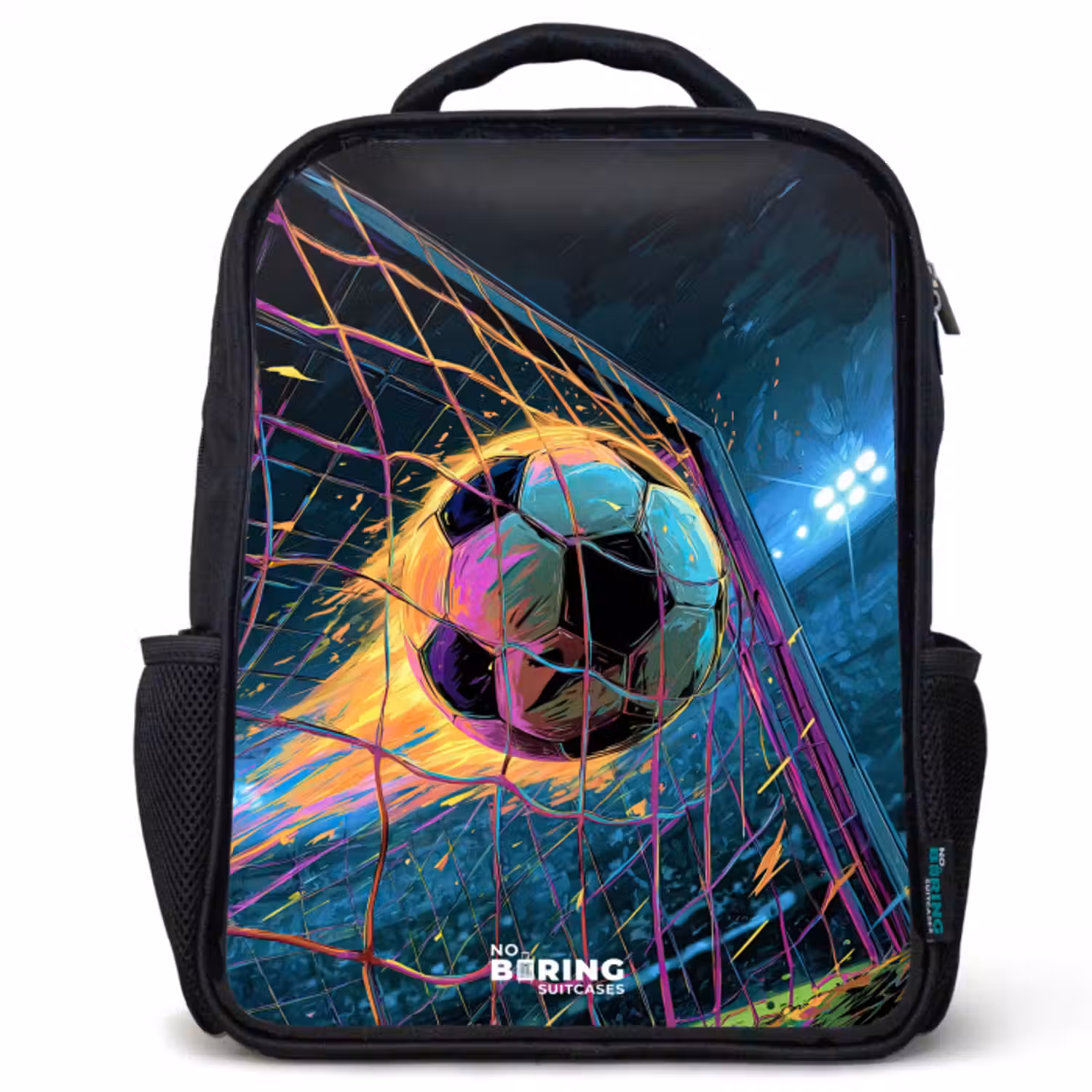 Kinderrucksack mit Namen - Schwarz - Neon - Netz - Fußball - Farbenfroh