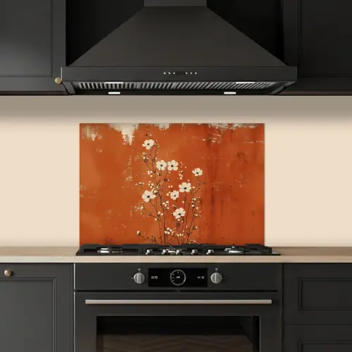 Bloemen - Wit - Subtiel - Roestkleur keuken achterwand spatscherm klein -sfeer1