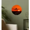 Zonsondergang - Vliegtuig - Oranje - Zon Wandcirkel behangsticker klein -sfeer2