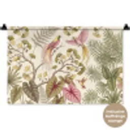 Vogels - Tropisch - Botanisch - Roze Wandkleed katoen klein -t3d_DE