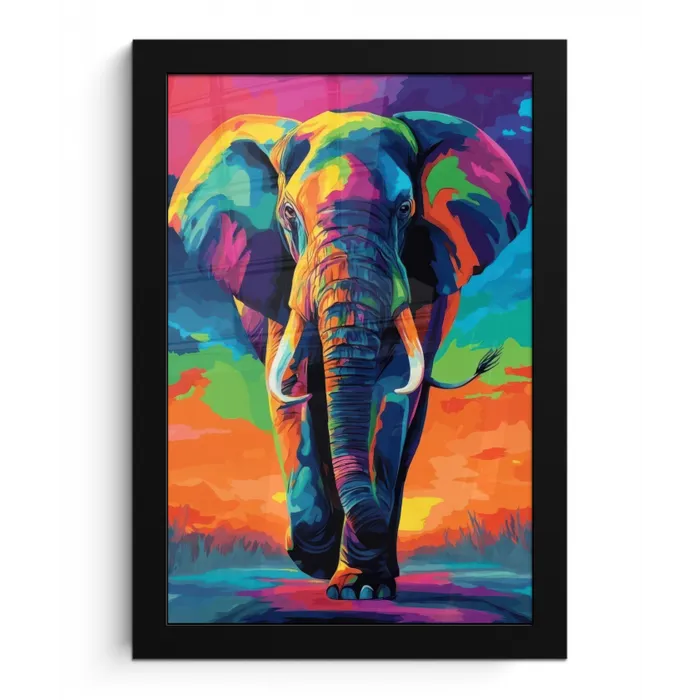 Olifant - Kleurrijk - Lucht - Abstract fotolijst zwart zonder passe partout klein -3d