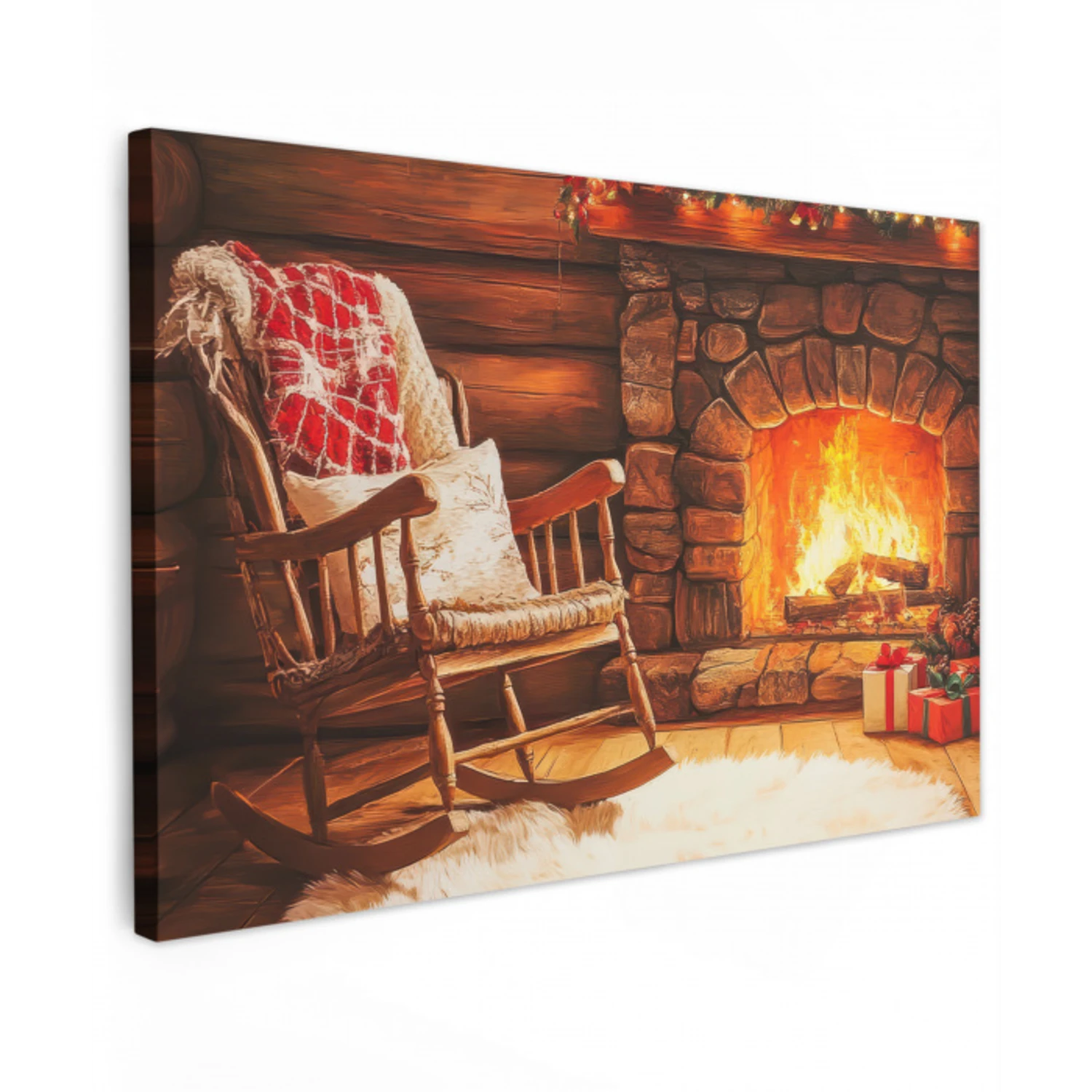 Winter - Kerst - Huis - Openhaard canvas 2cm klein -z3d