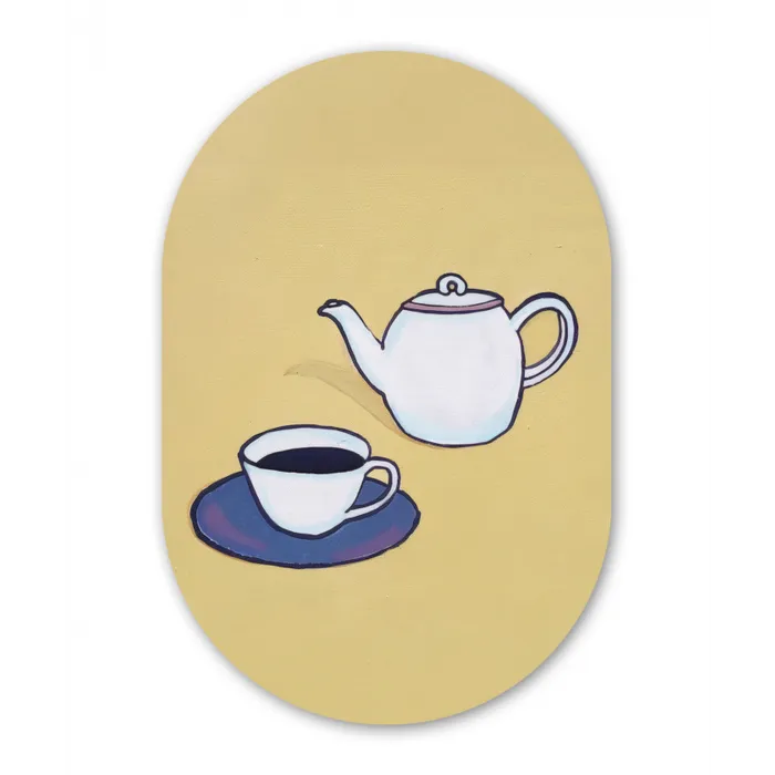 Theepot - Kopje - Beige - Illustratie Wandcirkel Ovaal Glas middel -3d