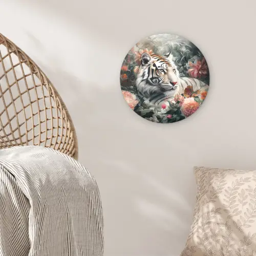 Tijger - Wilde dieren - Bloemen - Jungle Wandcirkel kunststof plaat 5mm dik klein -sfeer5
