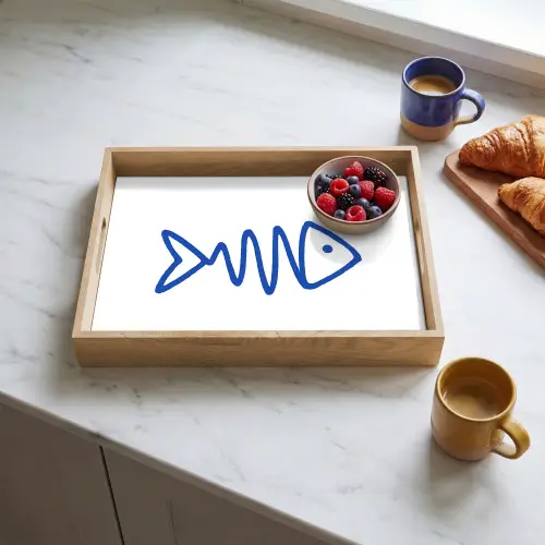 Vis - Minimalistisch - Blauw - Lijn Dienblad Rechthoek middel -sfeer2