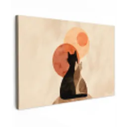 Katten - Zwart - Abstract - Cirkels Tuinposter op houten frame 2 cm dik klein -3d
