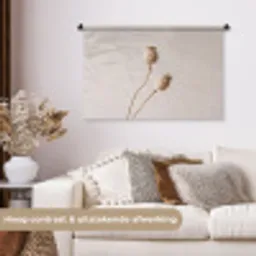 Papaverbollen - Droogbloemen - Minimalistisch - Beige - Rustig Wandkleed katoen middel -sfeer1