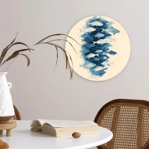 Vissen - Minimalistisch - Blauw Wandcirkel kunststof plaat 5mm dik klein -sfeer4