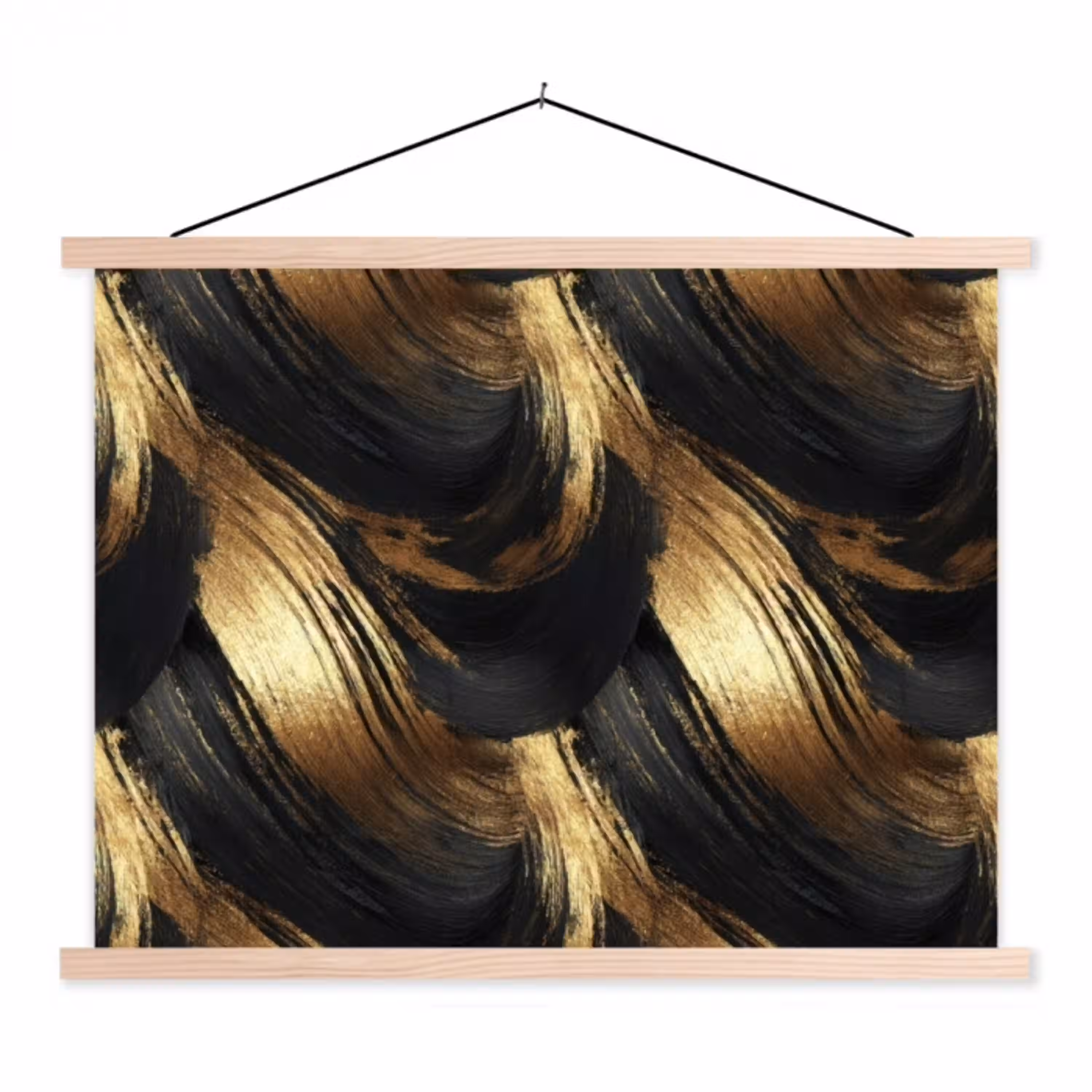 Verfstreken - Abstract - Goud - Zwart textielposter latten blank klein 122 -3d