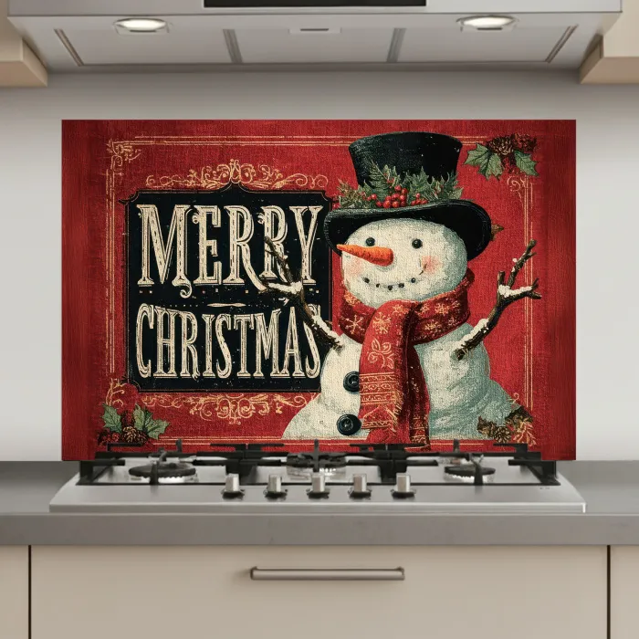 Klassiek - Kerstgroet - Sneeuwpop - Rood keuken achterwand spatscherm klein -3d_website