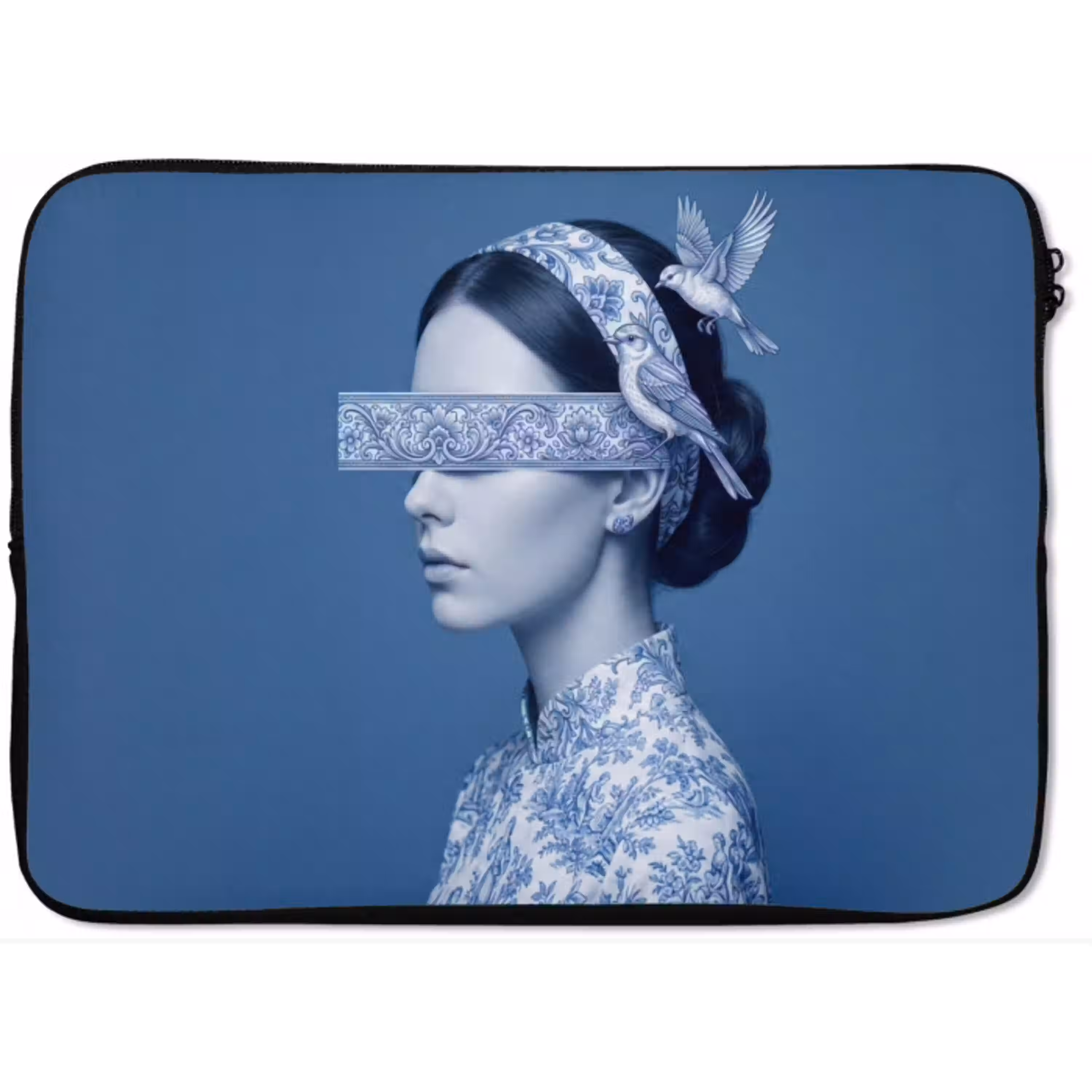 Portret - Klassiek - Wit - Blauw laptophoes neopreen klein -zkaufland3dotto