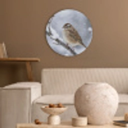 Vogel - Tak - Sneeuw - Winter Akoestische PET Vilt - Rond klein -sfeer1
