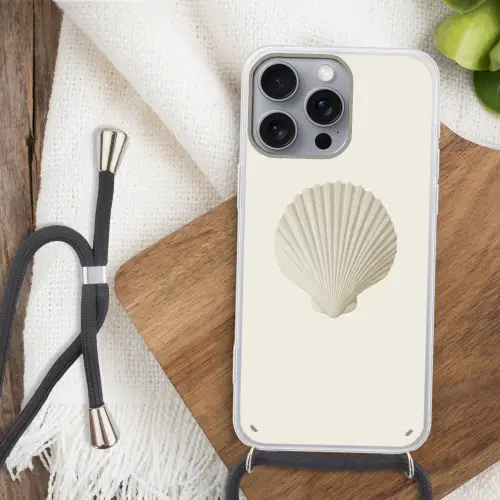 Schelp - Minimalistisch - Wit Hoesje iPhone 16 Pro Max met koord klein -sfeer4