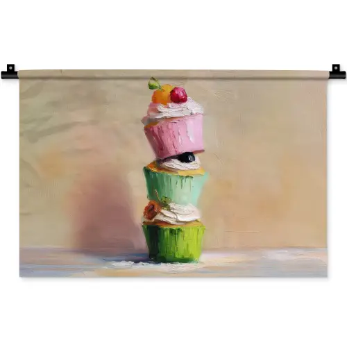 Cupcakes - Gestapeld - Kleurrijk - Fruit Wandkleed katoen klein -zz3d