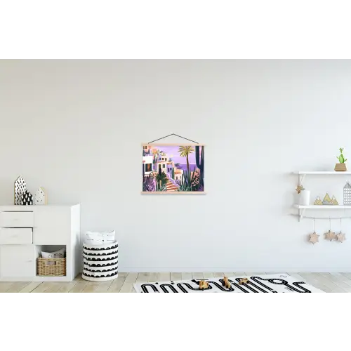 Huizen - Minimalistisch - Palmbomen - Kust textielposter latten blank klein -kinderkamer