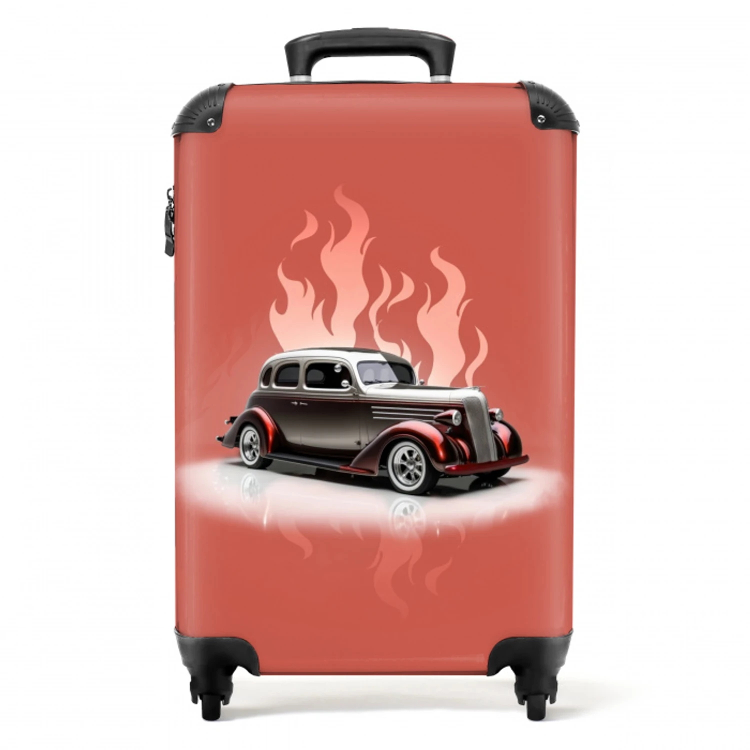 Grijze auto met roze vlammen NBS - Handbagage koffer - Unisex middel -productfoto_recht