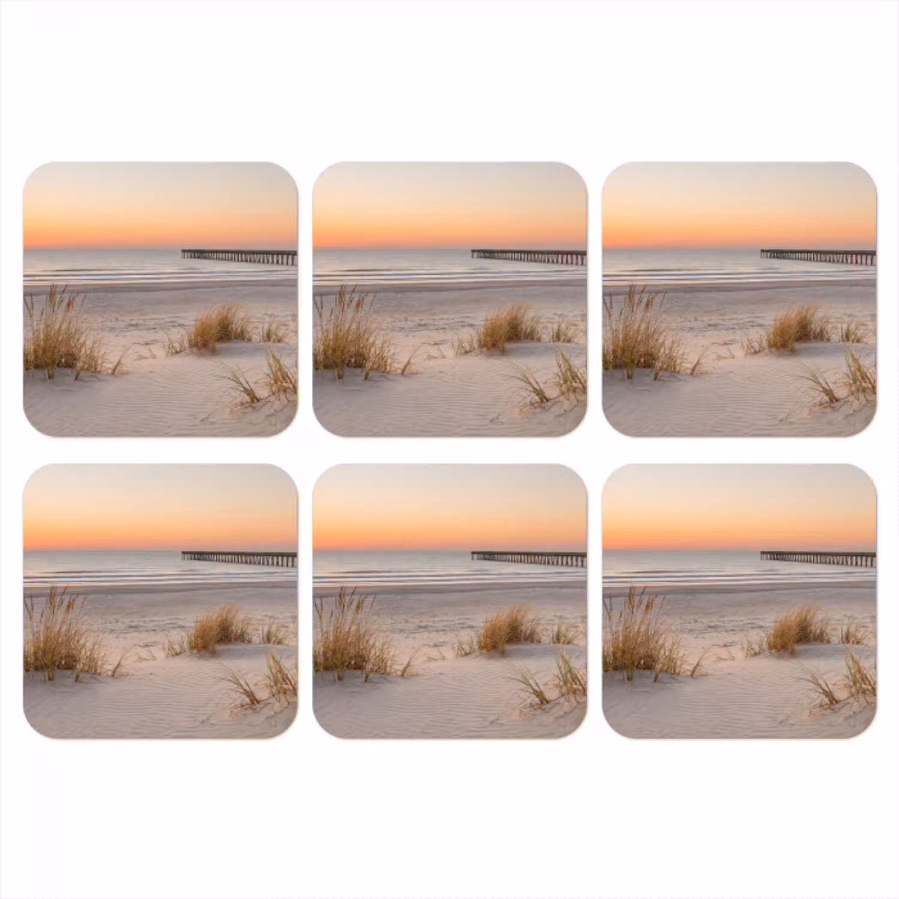 Pier - Zonsondergang - Strand onderzetter kurk middel -3d
