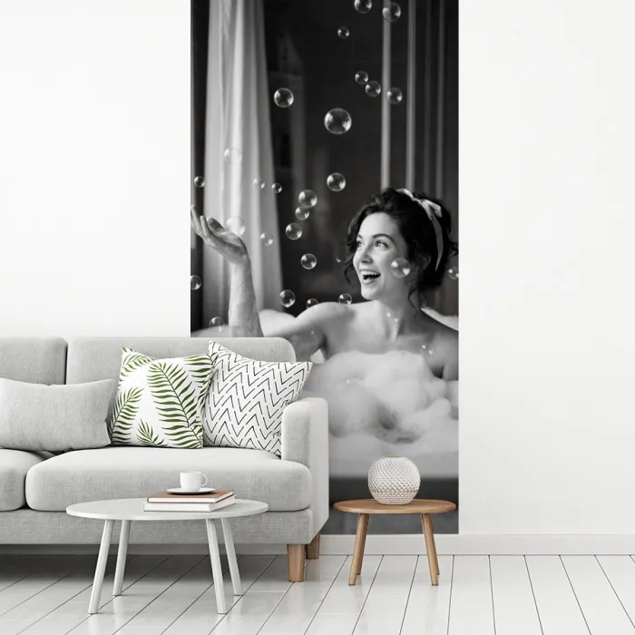 Bad - Bubbels - Zwart - Wit fotobehang vinyl groot -woonkamer