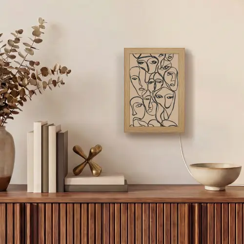 Gezichtenzee - Lijntekening - Abstract Light Box met kabel (Tafellamp) klein -sfeer2