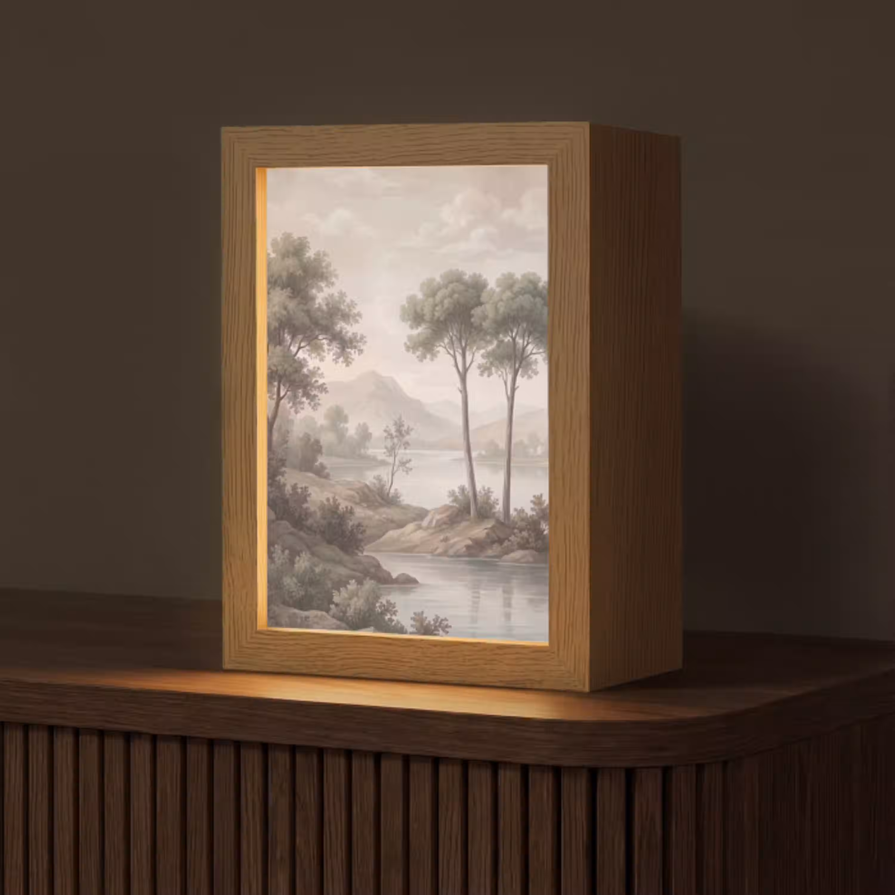 Bomen - Meer - Bergen - Illustratie Light Box met kabel (Tafellamp) klein -z3d_website