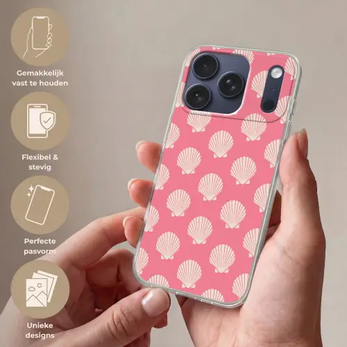 Schelpen - Patroon - Roze - Wit - Strand Telefoonhoesje iPhone 17 Pro klein -sfeer3_NL