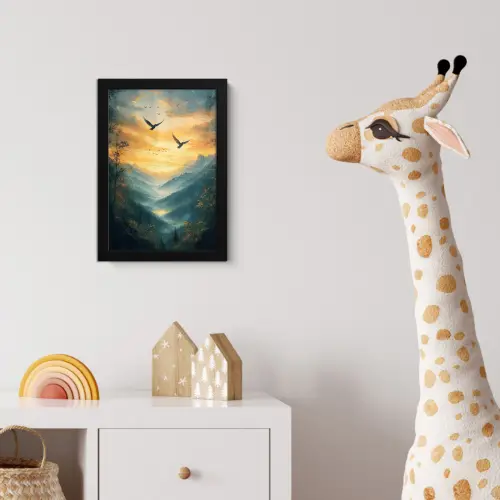 Vogels - Zon - Bomen - Groen fotolijst zwart zonder passe partout klein -usfeer4_kinderkamer