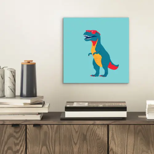Dinosaurus - Blauw - Zonnebril aluminium wit klein -sfeer1
