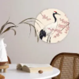 Aziatisch - Kraanvogel - Beige Wandcirkel kunststof plaat 5mm dik klein -sfeer4