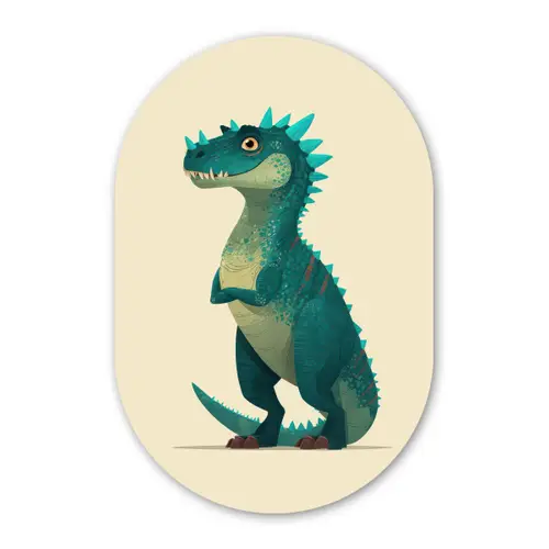 Dinosaurus - Turquoise - Stekels Wandcirkel Ovaal Forex klein -3d