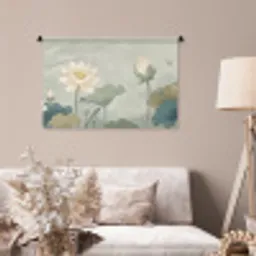 Lotus - Bloemen - Groen Wandkleed katoen middel -sfeer4