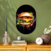 Hamburger - Graffiti - Verf - Kleurrijk - Eten - Abstract Wandcirkel Ovaal Forex klein -sfeer2